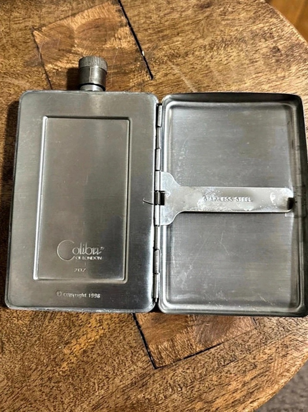 Vintage Colibri of London Stainless Steel Flask & Cigarette Case